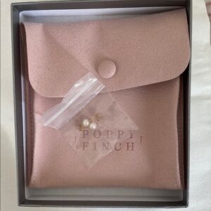 Poppy Finch Blush Pink Pouch with Pearl and Gold Earrings